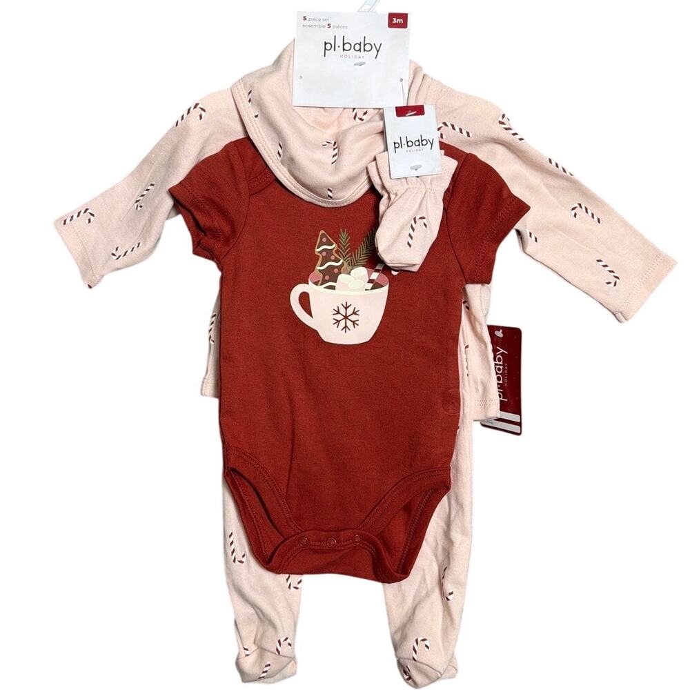 PL Baby Holiday 5 Piece Newborn Set Christmas Cocoa Gingerbread 3M NWT